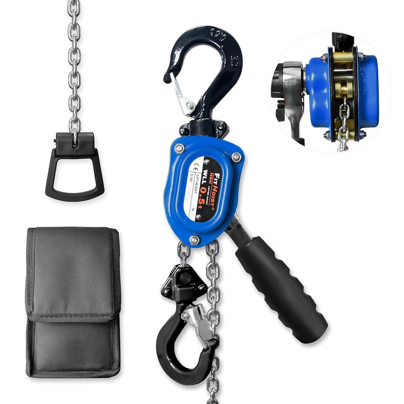 FITHOIST Heavy-Duty Manual Lever Chain Hoist Come Along 1/2 Ton 1100LBS 10FT Lift, Enhanced Pawl Brake Industrial G80 Alloy Steel w/ 360° Hooks for Construction Logging Garage Warehouse, Blue - Image 1